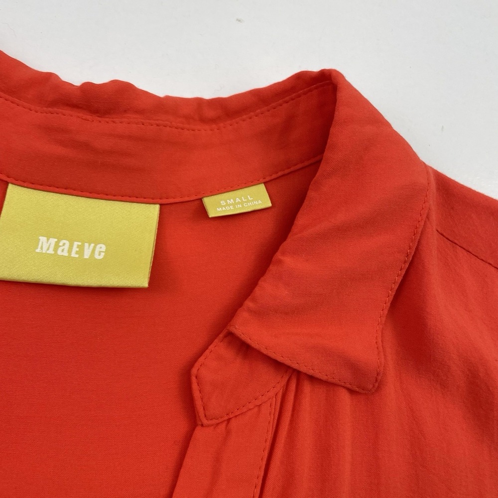 Maeve Anthropologie Women Shirt Small Flutter Sleeve Down In Sicilian Orange - Picture 8 of 13